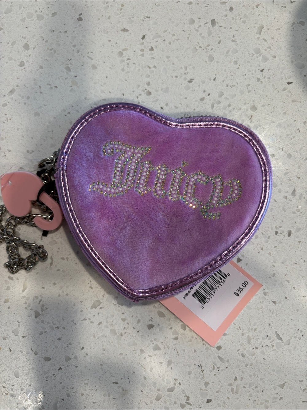Juicy Couture Purple Heart Wristlet Clutch with Crystal Logo